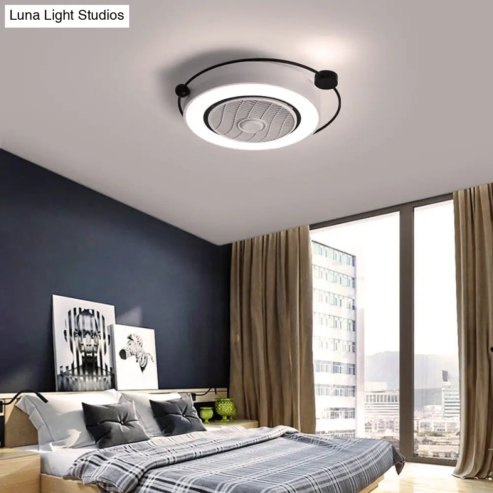 Nordic Style Led Drum Ceiling Light With Fan Grille Decoration And Three Gear Settings
