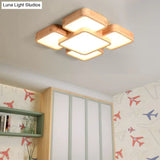 Nordic Style Led Flush Ceiling Light With Square Wood Finish - Perfect For Bedrooms