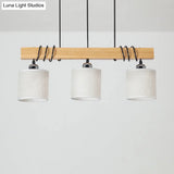 Nordic Style Led Hanging Light: Cylindrical Dining & Island Ceiling Light In Wood Fabric