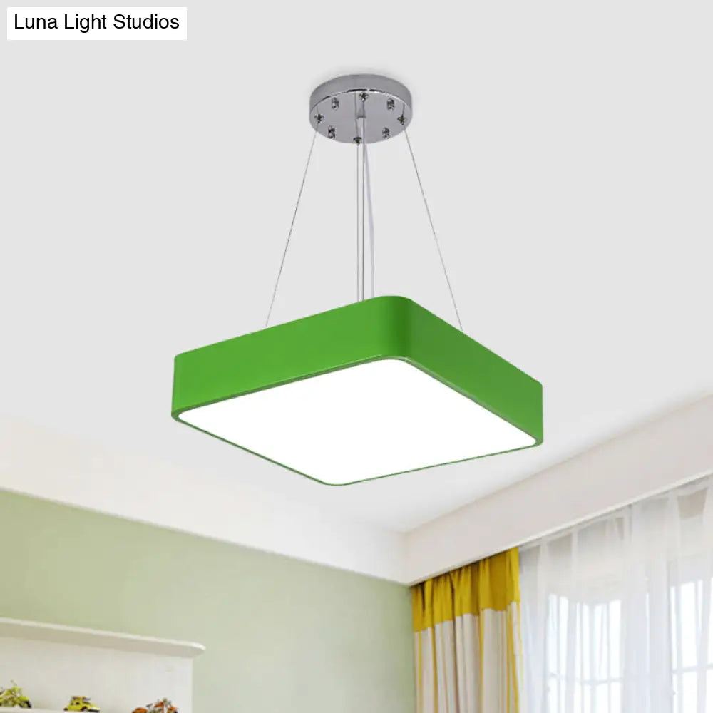 Nordic Style Led Kindergarten Chandelier: Square Acrylic Pendant Light In Yellow/Red/Blue