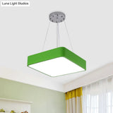 Nordic Style Led Kindergarten Chandelier: Square Acrylic Pendant Light In Yellow/Red/Blue