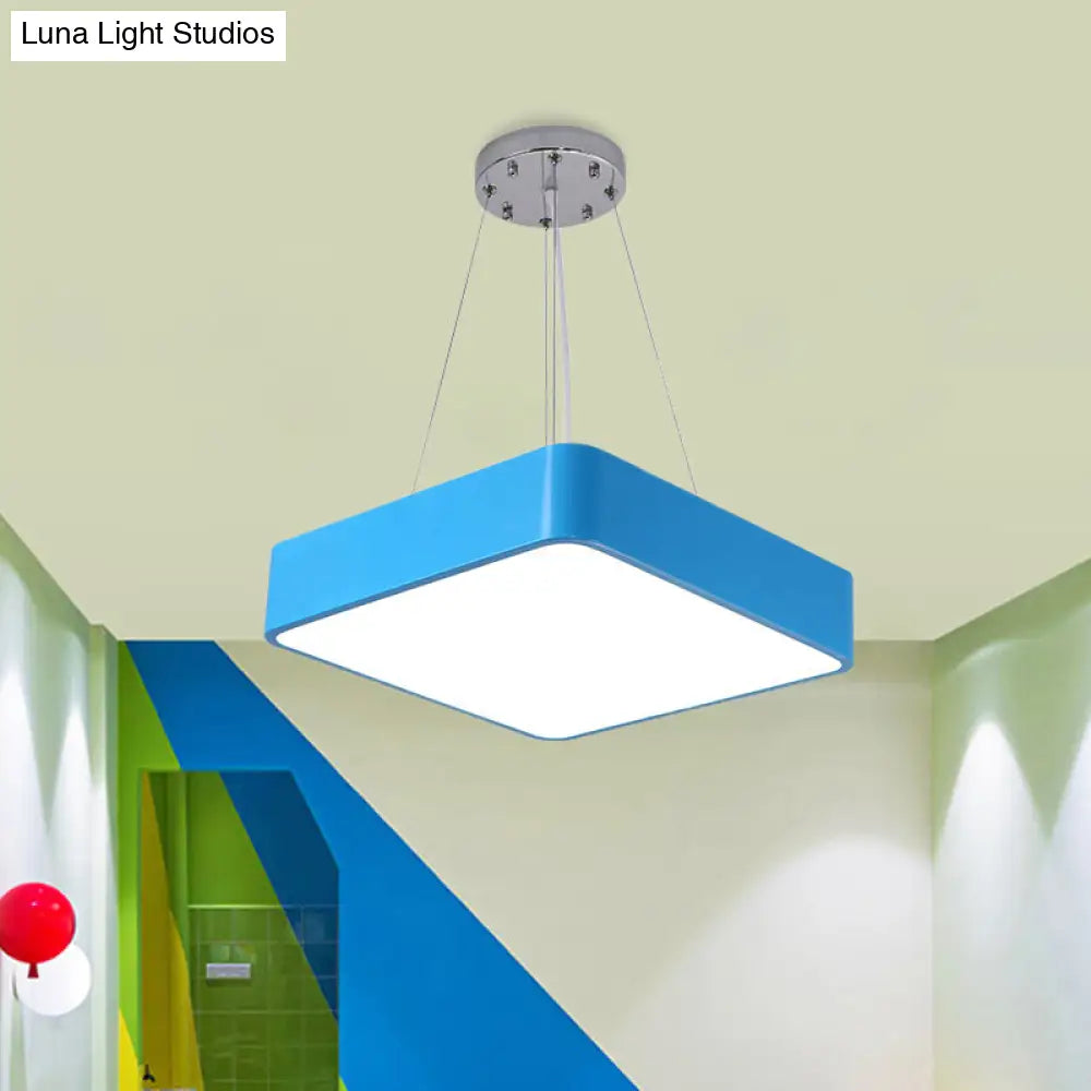 Nordic Style Led Kindergarten Chandelier: Square Acrylic Pendant Light In Yellow/Red/Blue