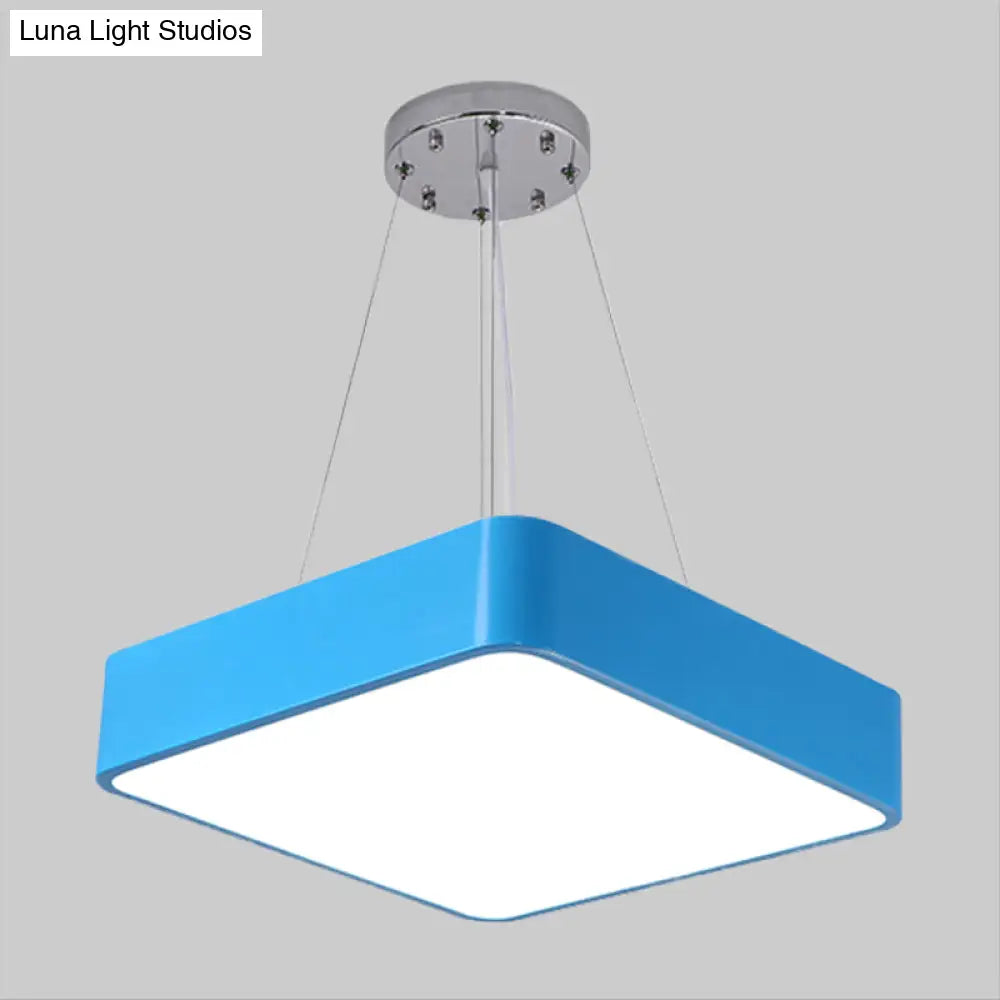 Nordic Style Led Kindergarten Chandelier: Square Acrylic Pendant Light In Yellow/Red/Blue