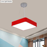 Nordic Style Led Kindergarten Chandelier: Square Acrylic Pendant Light In Yellow/Red/Blue