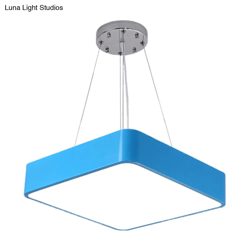 Nordic Style Led Kindergarten Chandelier: Square Acrylic Pendant Light In Yellow/Red/Blue