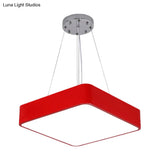 Nordic Style Led Kindergarten Chandelier: Square Acrylic Pendant Light In Yellow/Red/Blue