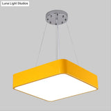Nordic Style Led Kindergarten Chandelier: Square Acrylic Pendant Light In Yellow/Red/Blue