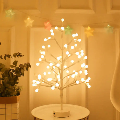 Nordic Style Led Table Lamp: Plastic Tree Nightstand Light For Bedroom White / B