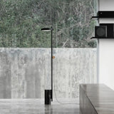 Nordic Style Marble Black Led Floor Lamp With Elongated Arm - Cylinder Base Standing Light