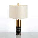 Nordic Style Marble Table Lamp With Fabric Shade - Cylindrical Design 1 Bulb Black Nightstand