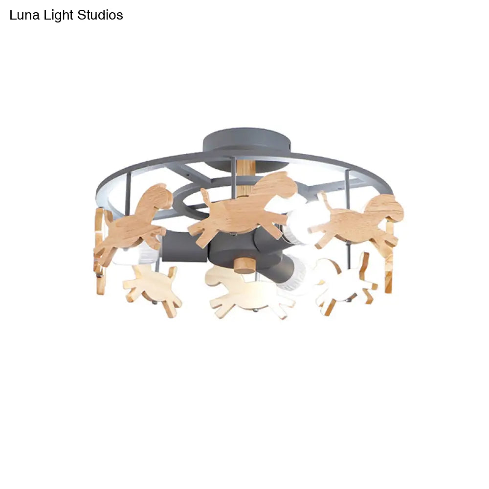 Nordic Style Merry-Go-Round Ceiling Light - 3-Light Metal Flush Lamp For Living Room