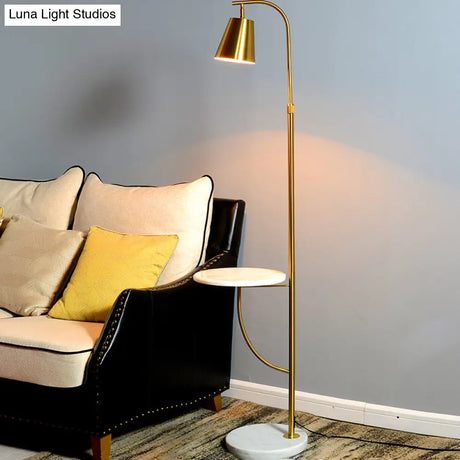 Nordic-Style Metal Bell Floor Lamp With Marble Base - Ideal For Living Room Lighting