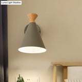 Nordic Style Metal Cone Shade Wall Light: 1-Light Rotatable Bedside Reading Lamp In Blue Green Grey