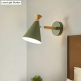 Nordic Style Metal Cone Shade Wall Light: 1-Light Rotatable Bedside Reading Lamp In Blue Green Grey