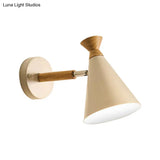 Nordic Style Metal Cone Shade Wall Light: 1-Light Rotatable Bedside Reading Lamp In Blue Green Grey