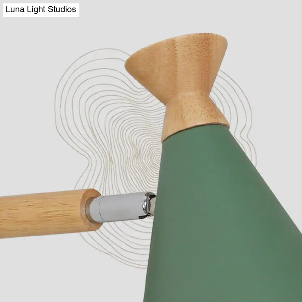 Nordic Style Metal Cone Shade Wall Light: 1-Light Rotatable Bedside Reading Lamp In Blue Green Grey