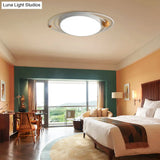 Nordic Style Metal Led Flush Ceiling Light - Drum Lamp With Orbit Design In Green/Grey/White