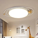 Nordic Style Metal Led Flush Ceiling Light - Drum Lamp With Orbit Design In Green/Grey/White