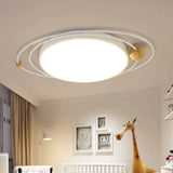 Nordic Style Metal Led Flush Ceiling Light - Drum Lamp With Orbit Design In Green/Grey/White
