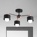 Nordic Style Metal Semi Flush Ceiling Light (3/6/8 Lights) - Black/White 3 / Black