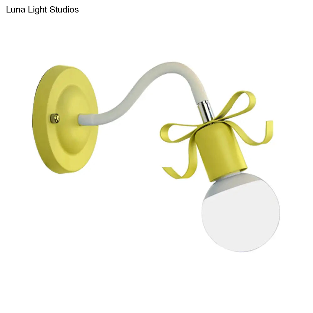 Nordic Style Metal Wall Lamp With Bow For Kindergarten - Single Head Bare Bulb Design