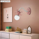 Nordic Style Metal Wall Lamp With Bow For Kindergarten - Single Head Bare Bulb Design