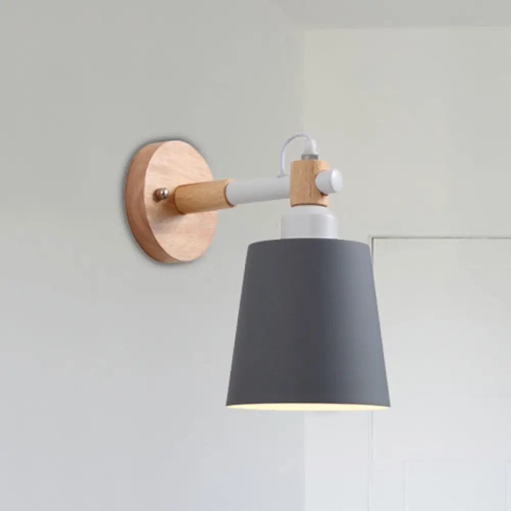 Nordic Style Metal Wall Sconce Nursing Room Bucket Lamp Grey