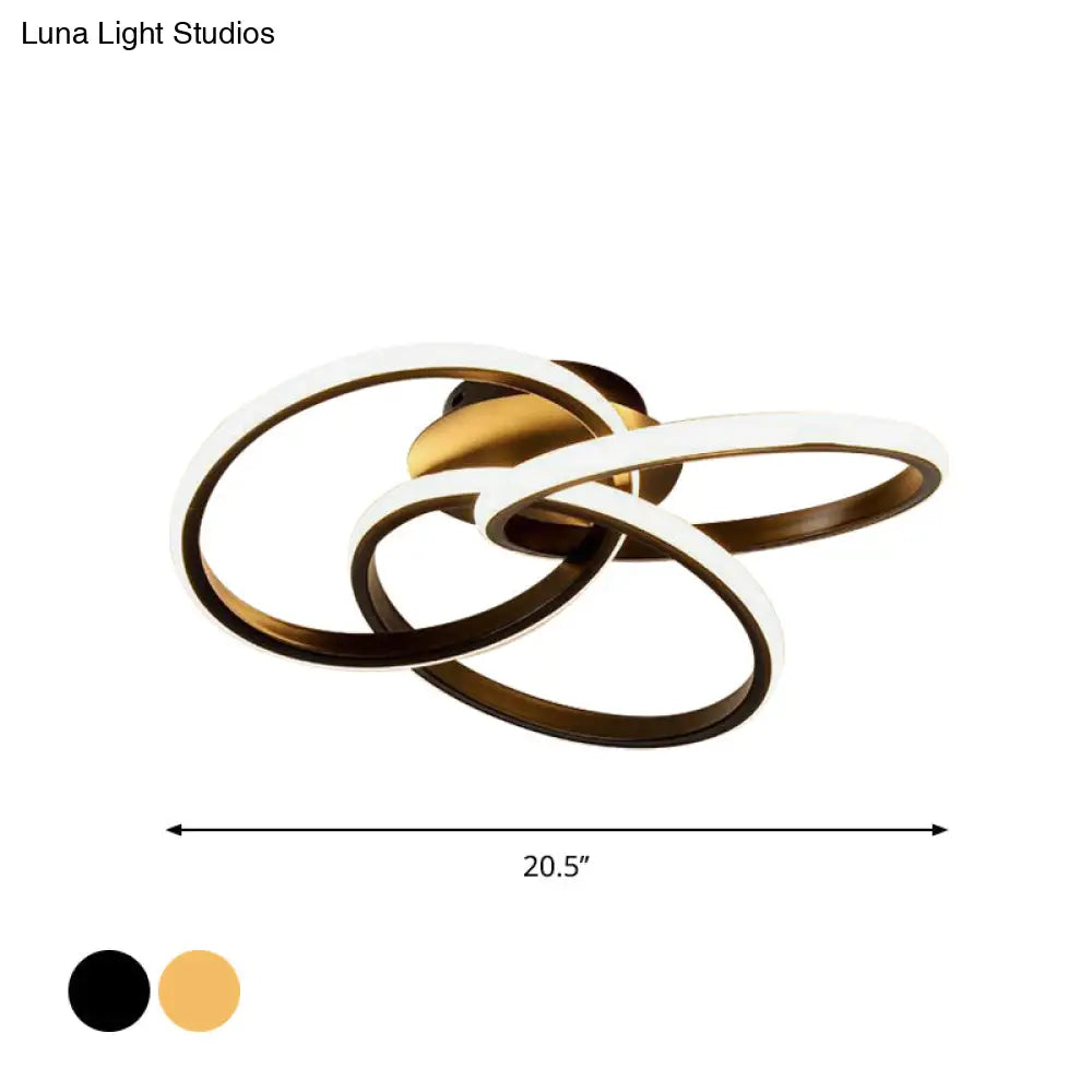 Nordic Style Metallic Black/Gold Led Ceiling Light - 16.5’/20.5’ Diameter With Warm/White