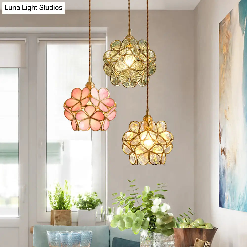 Nordic Style Metallic Pendant Ceiling Light - 1 Flower Hanging Down Lighting For Restaurants