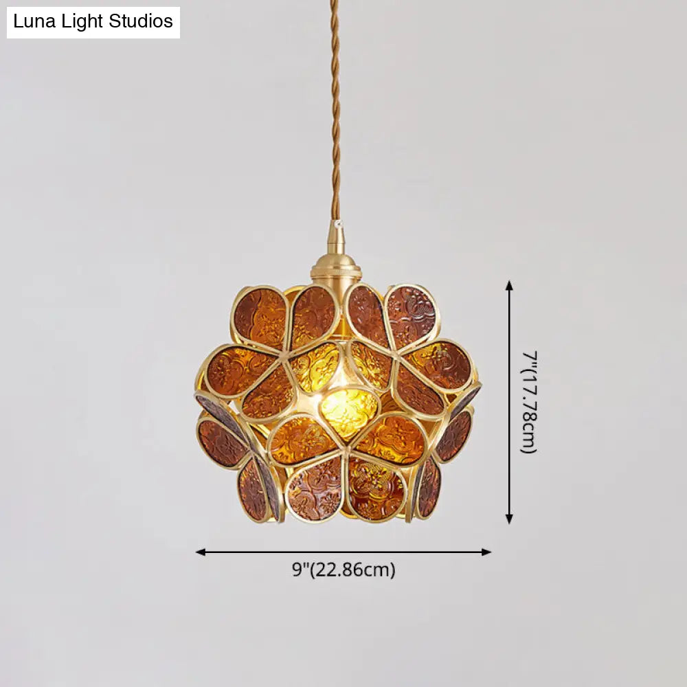 Nordic Style Metallic Pendant Ceiling Light - 1 Flower Hanging Down Lighting For Restaurants