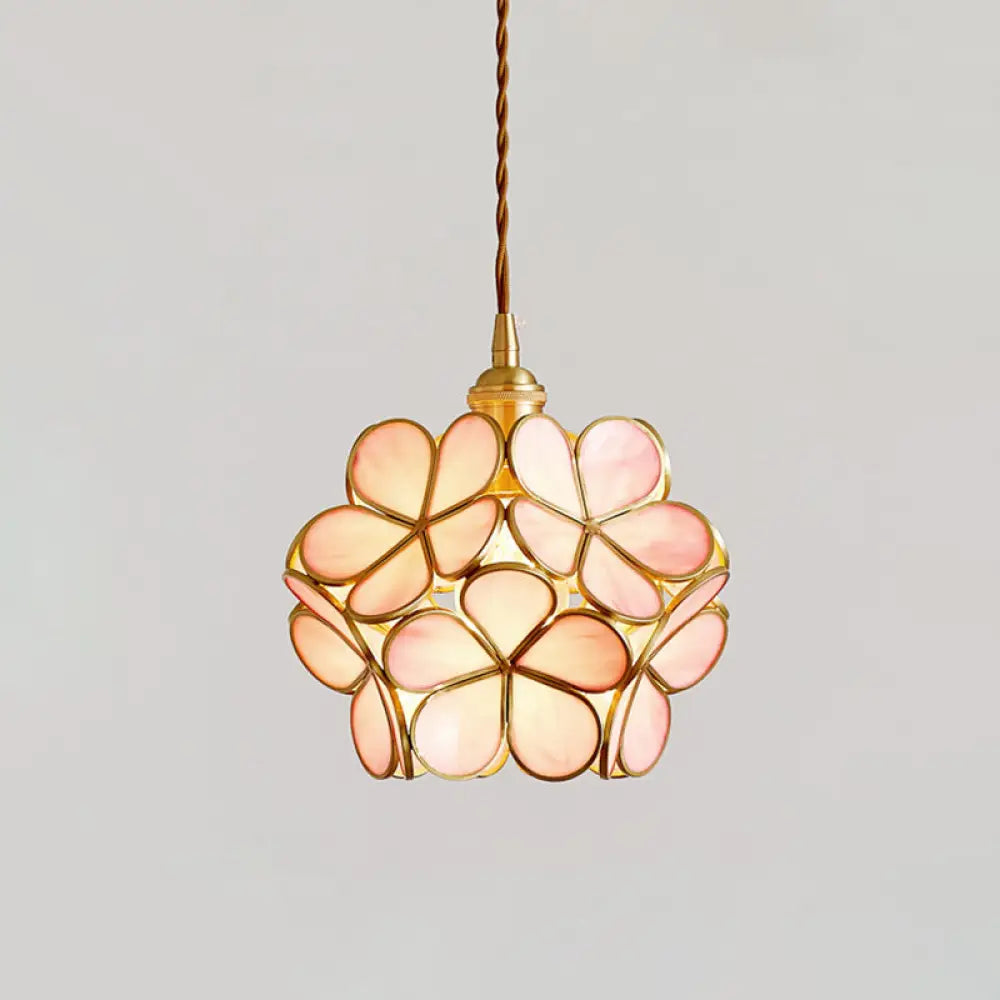 Nordic Style Metallic Pendant Ceiling Light - 1 Flower Hanging Down Lighting For Restaurants Pink