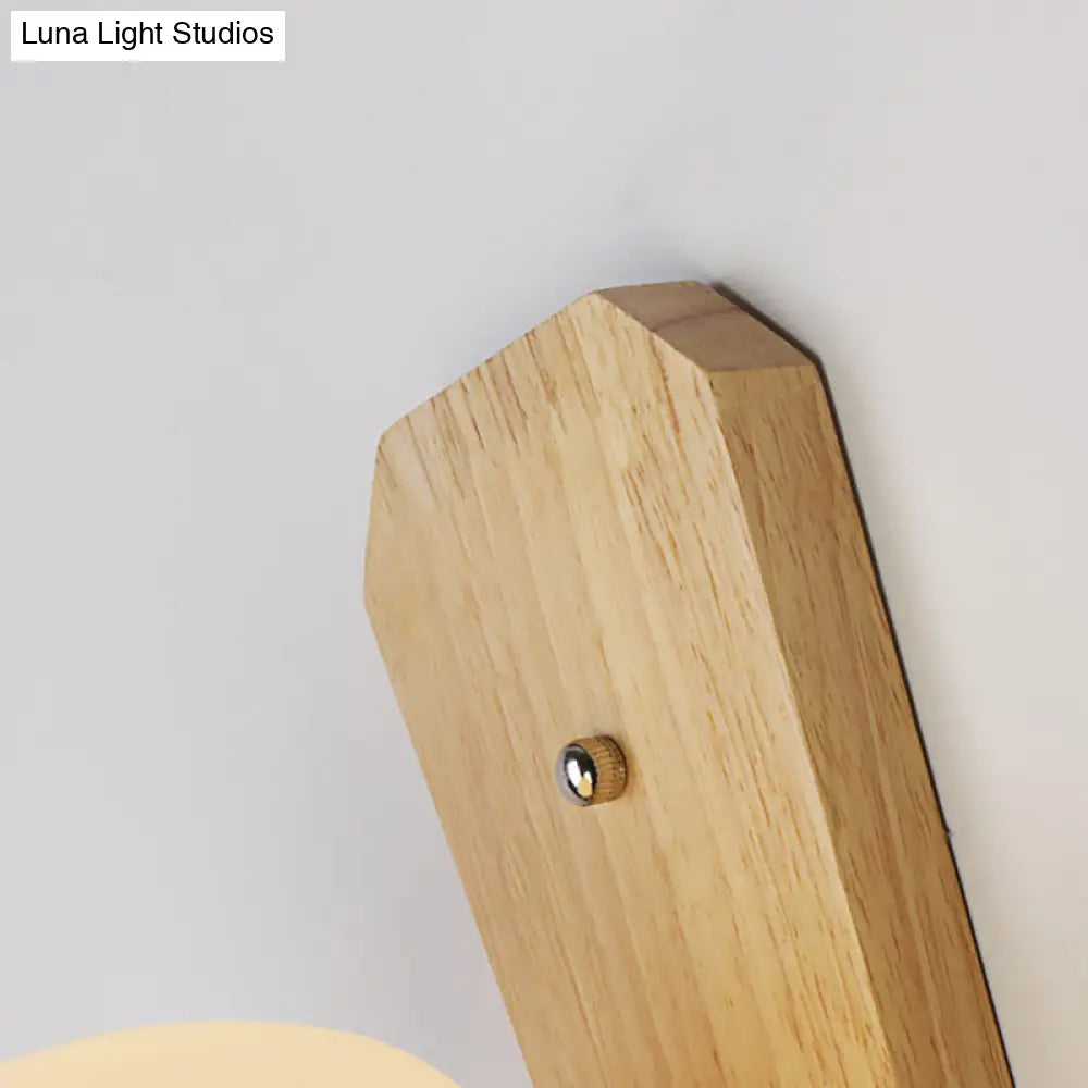 Nordic Style Milk Glass Mini Wall Light For Bedroom Wood Mount Indoor Lighting - 1