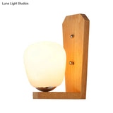 Nordic Style Milk Glass Mini Wall Light For Bedroom Wood Mount Indoor Lighting - 1