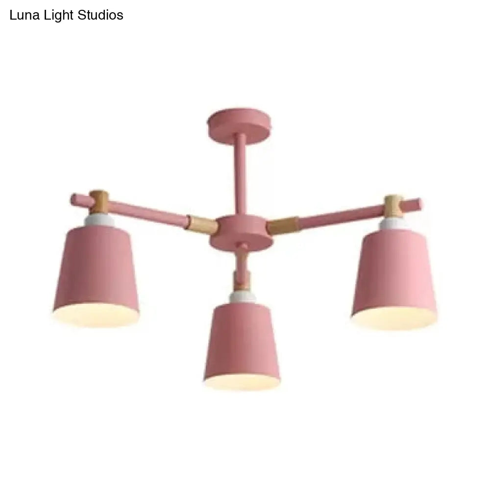 Nordic Style Multi-Head Chandelier For Game Room - Bucket Design With Metal Suspension Light