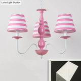Nordic Style Pink Fabric Stripe Suspension Chandelier For Restaurants