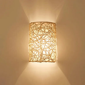 Nordic Style Rattan Wall Lamp - Half Cylinder Shape For Corridors Wood