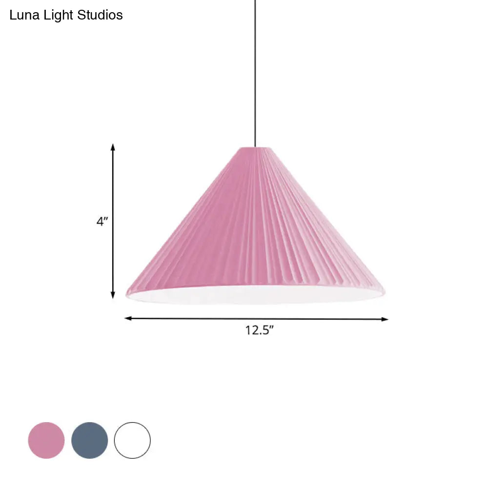 Nordic Style Ribbed Cone Pendant Light - White/Pink/Blue 1 Multiple Sizes Living Room Hanging Lamp
