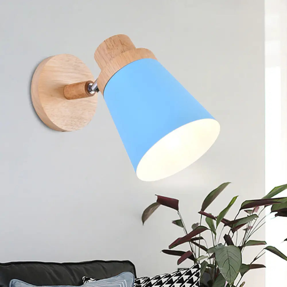 Nordic Style Rotatable Wall Lamp For Baby Room With Coolie Shade And Metal Base Blue