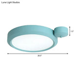 Nordic Style Round Flushmount Led Ceiling Light In Blue/Red/Yellow With Metal Finish - Available