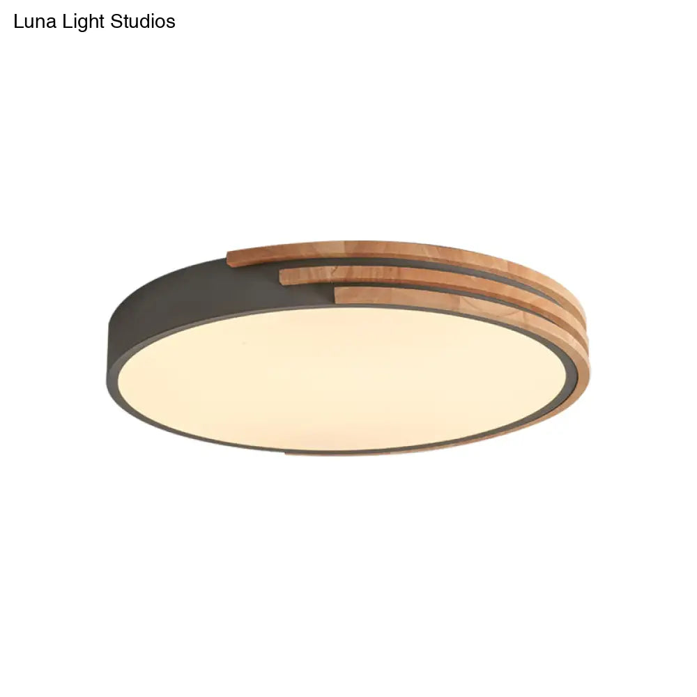 Nordic Style Round Wood And Acrylic Ceiling Light Fixture Flush Mount Grey/White/Green