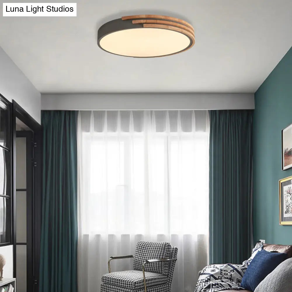 Nordic Style Round Wood And Acrylic Ceiling Light Fixture Flush Mount Grey/White/Green