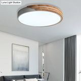 Nordic Style Round Wood And Acrylic Ceiling Light Fixture Flush Mount Grey/White/Green