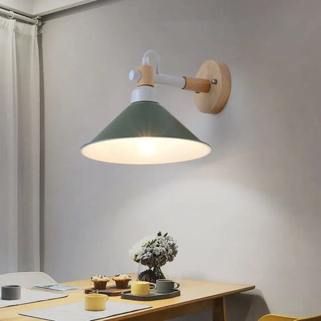 Nordic Style Single Head Metal Funnel Wall Sconce Light For Restaurant & Bedroom Green