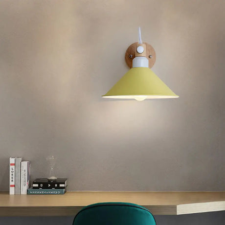 Nordic Style Single Head Metal Funnel Wall Sconce Light For Restaurant & Bedroom Yellow