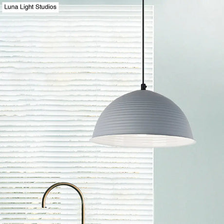 Nordic Style Suspension Lamp- Ridged Domed Pendant Light In Aluminum- 12’/16’ W- 1 Light-