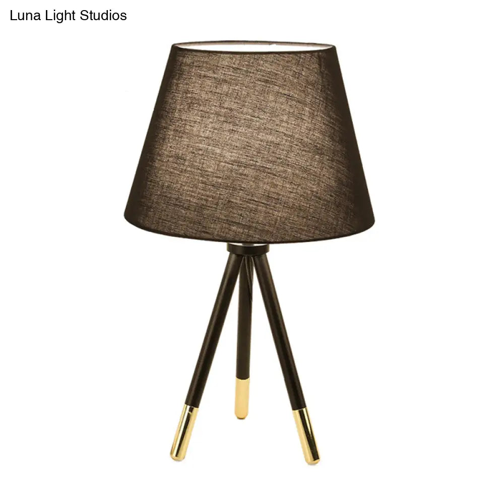 Nordic Style Tripod Night Lamp With Empire Shade Single Fabric Table Stand Light Black/White