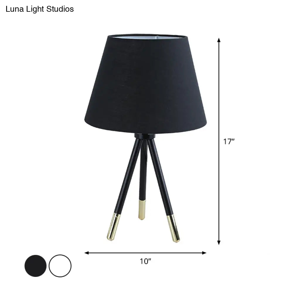Nordic Style Tripod Night Lamp With Empire Shade Single Fabric Table Stand Light Black/White