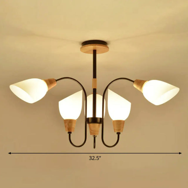 Nordic Style Tulip Chandelier With Cream Glass And Wooden Accent 6 / Black