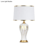 Nordic Style White Bedside Lamp With Reading Light 1-Bulb Fabric Table For Bedroom