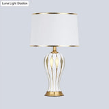 Nordic Style White Bedside Lamp With Reading Light 1-Bulb Fabric Table For Bedroom